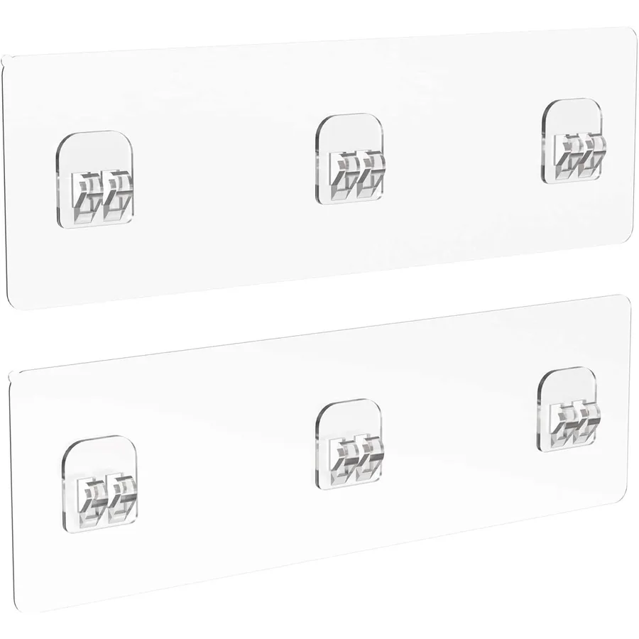 Two clear Prana replacement adhesive strips with mounting hooks